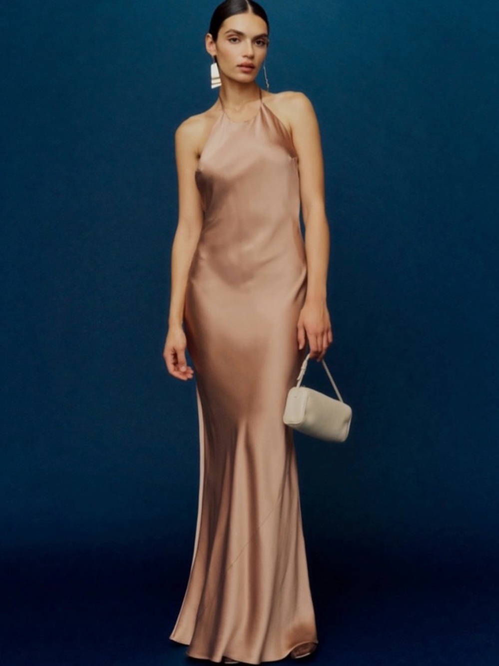 Reformation Satin Halter Slip Dress in Champagne
